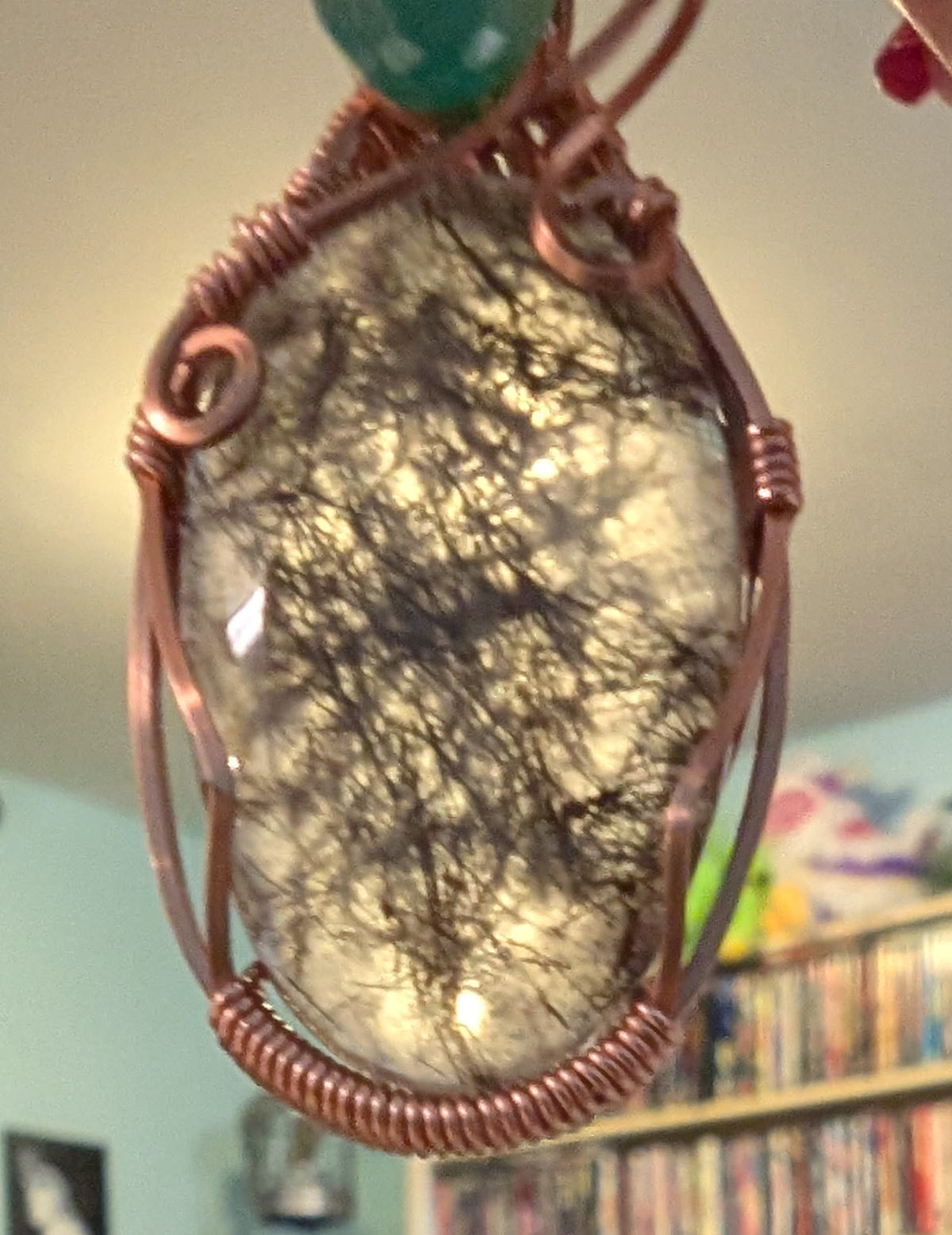 Copper Needle Rutile and Chalcedony Wire Wrapped Pendant