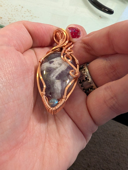 Amethyst and Labradorite Wire Wrapped Pendant