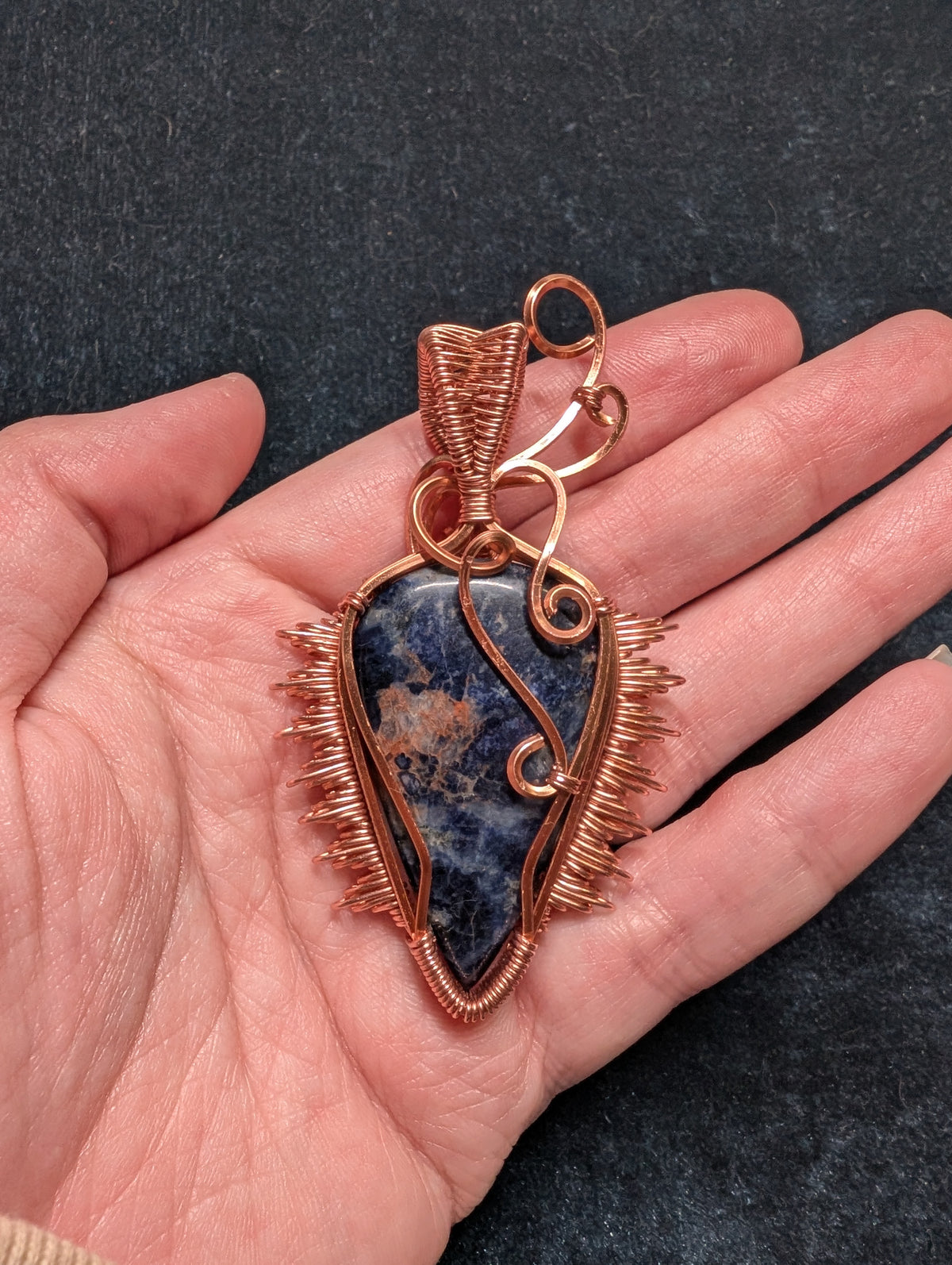 Sodalite and Spikes Wire Wrapped Pendant