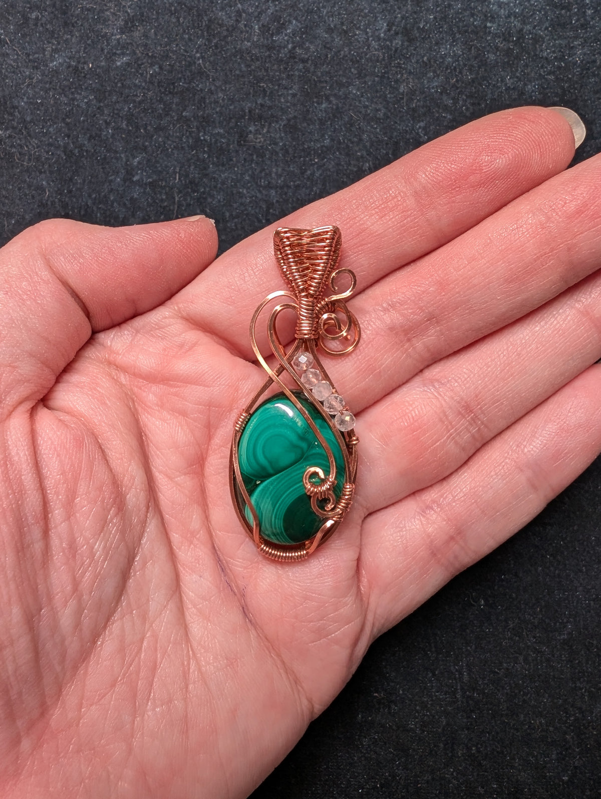 Malachite and Clear Quartz Wire Wrapped Pendant