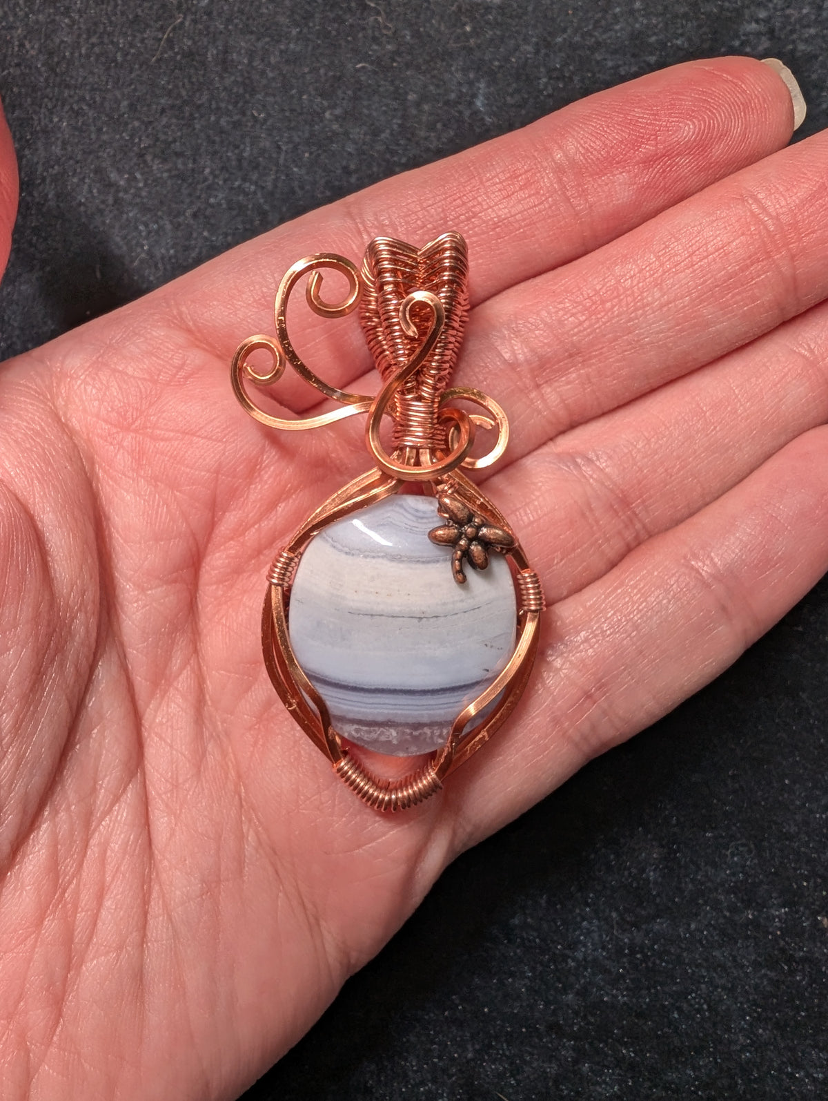 Blue Opal and Dragonfly Wire Wrapped Pendant