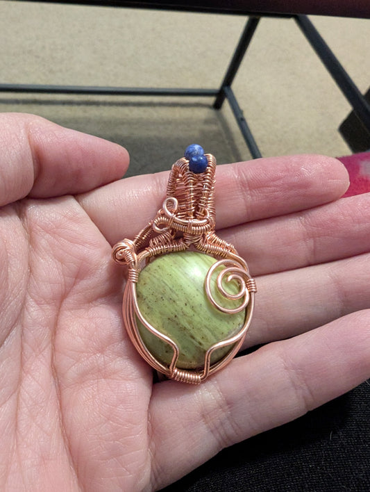 Green Serpentine Wire Wrapped Pendant
