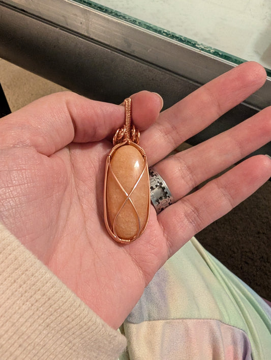Peach Moonstone Wire Wrapped Pendant