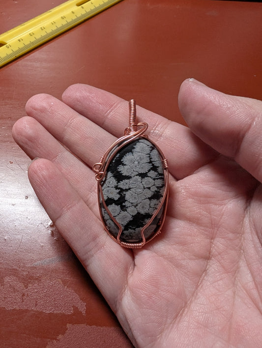 Snowflake Obsidian Wire Wrapped Pendant
