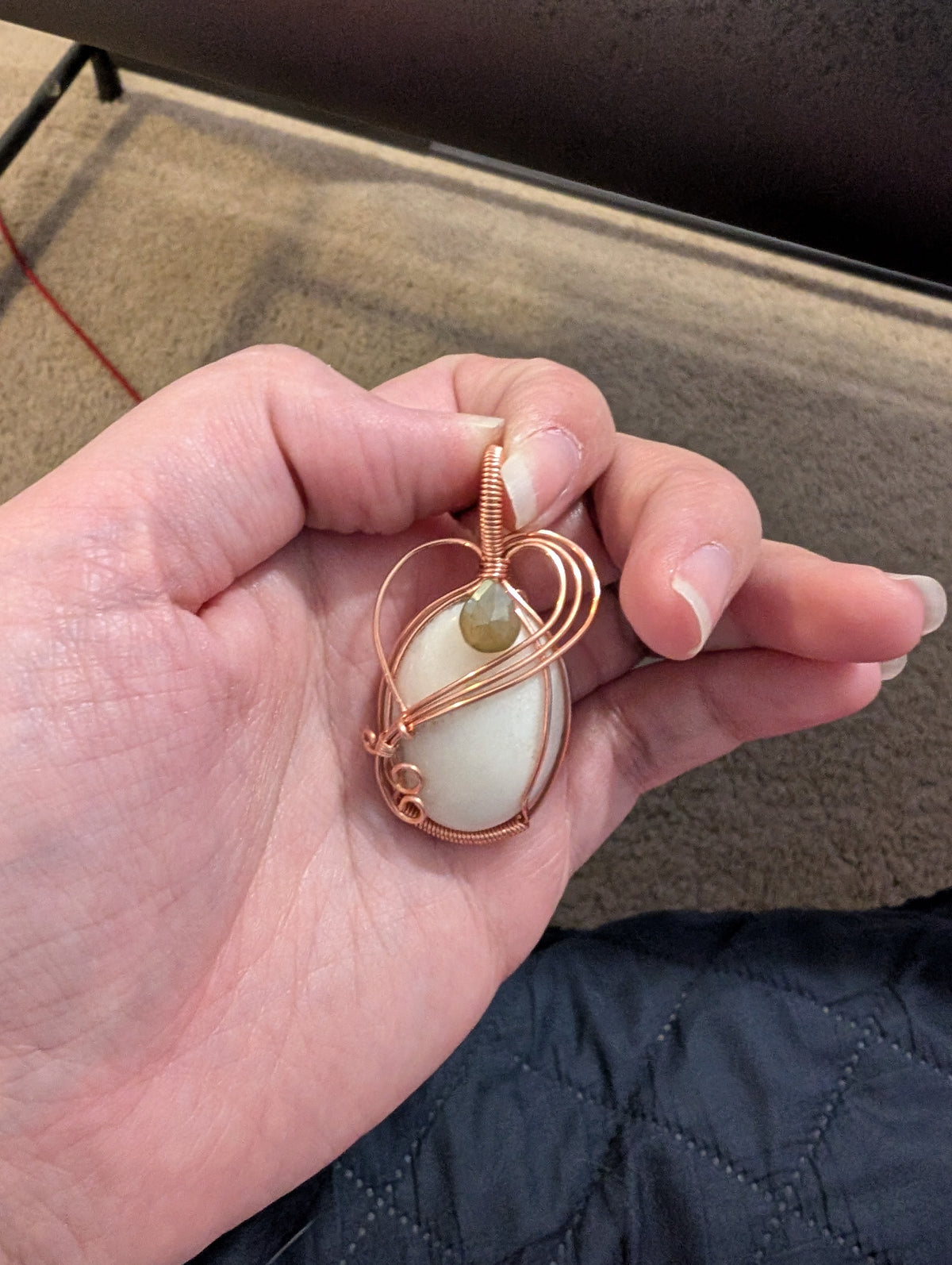 White Agate and Chalcedony Wire Wrapped Pendant