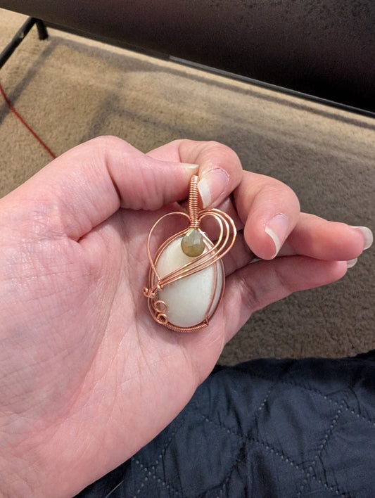 White Agate and Chalcedony Wire Wrapped Pendant