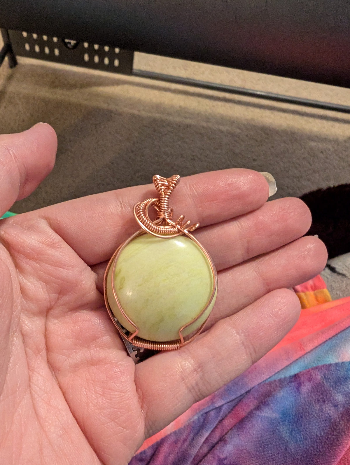 Green Serpentine Wire Wrapped Pendant