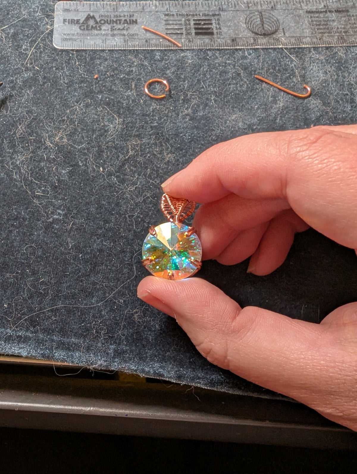 Crystal Rivoli Prong-Set Wire Wrapped Pendant