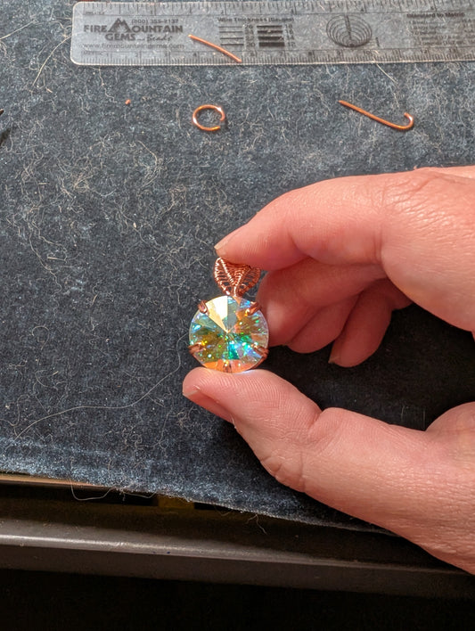 Crystal Rivoli Prong-Set Wire Wrapped Pendant