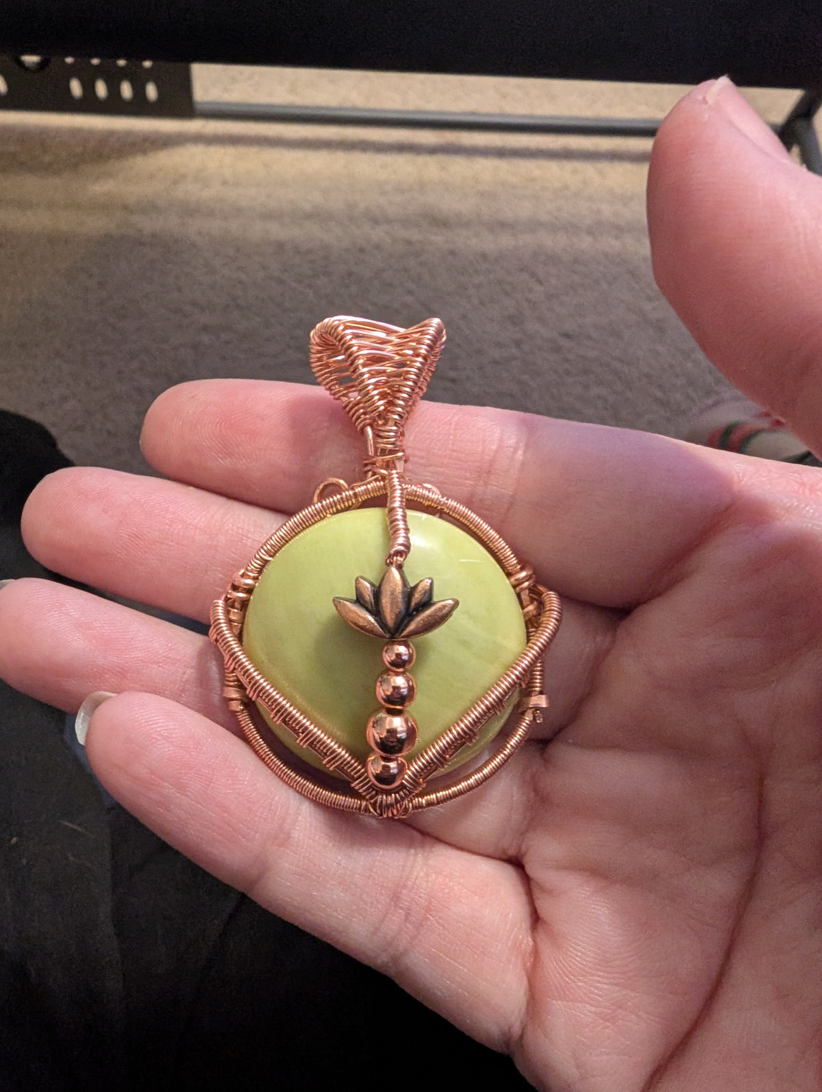 Green Serpentine Wire Wrapped Pendant
