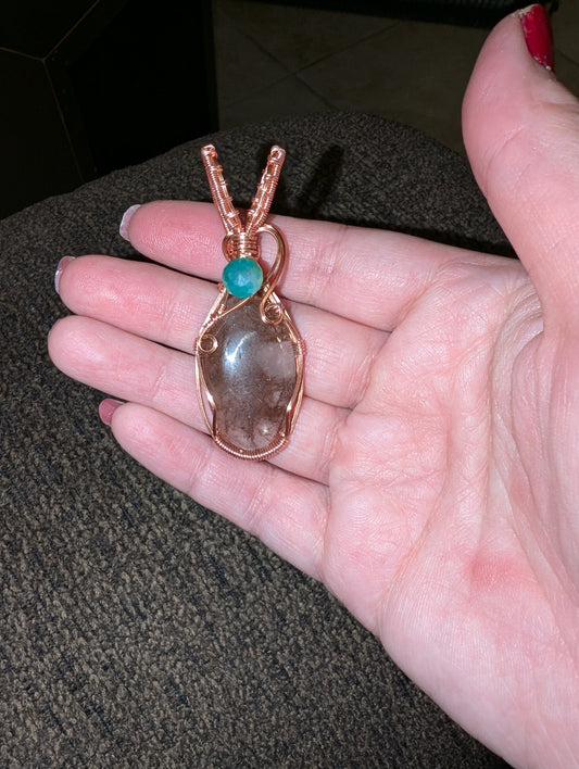 Copper Needle Rutile and Chalcedony Wire Wrapped Pendant