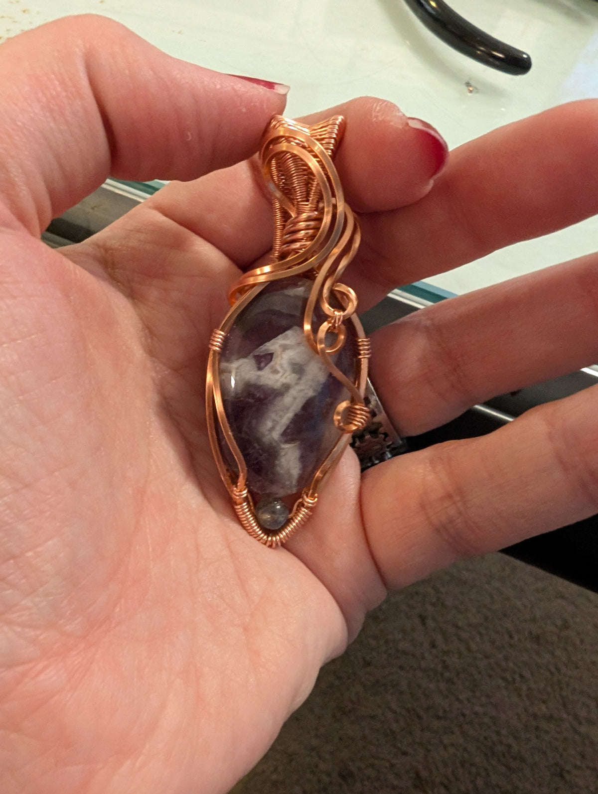 Amethyst and Labradorite Wire Wrapped Pendant