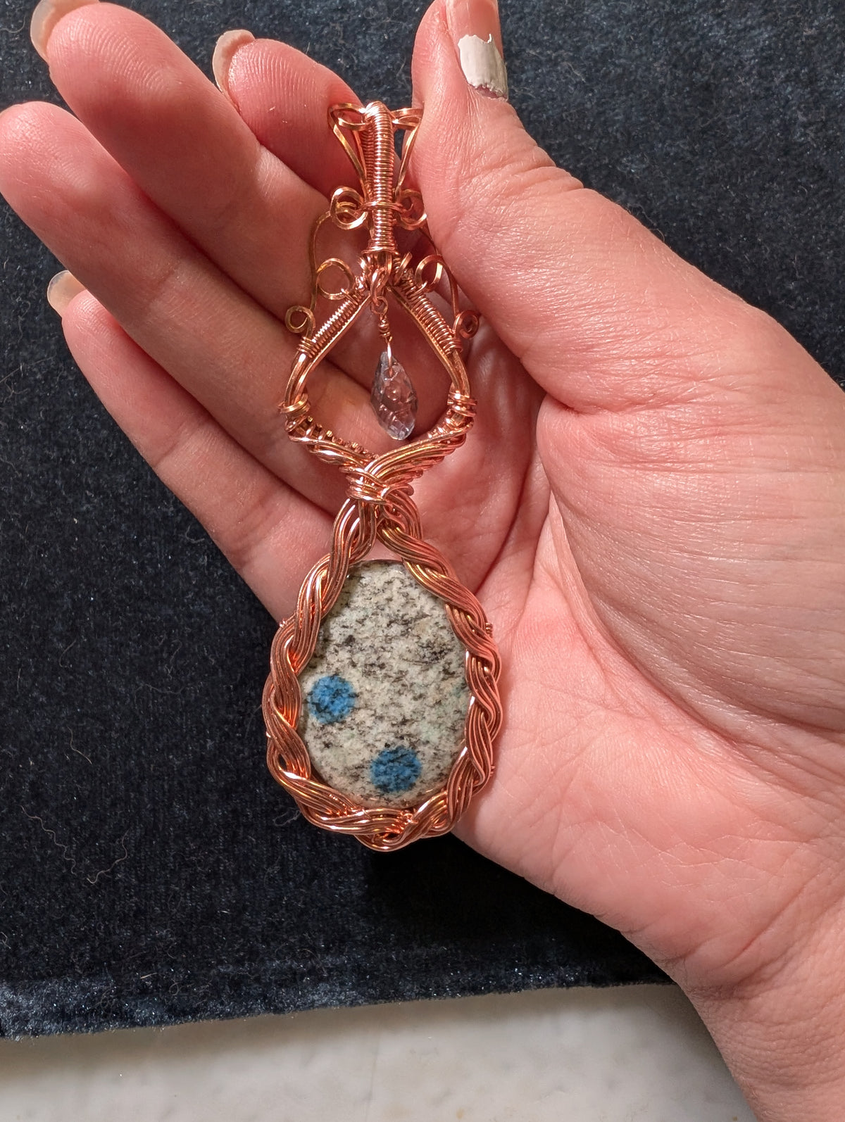 K2 Jasper and Crystal Wire Wrapped Pendant