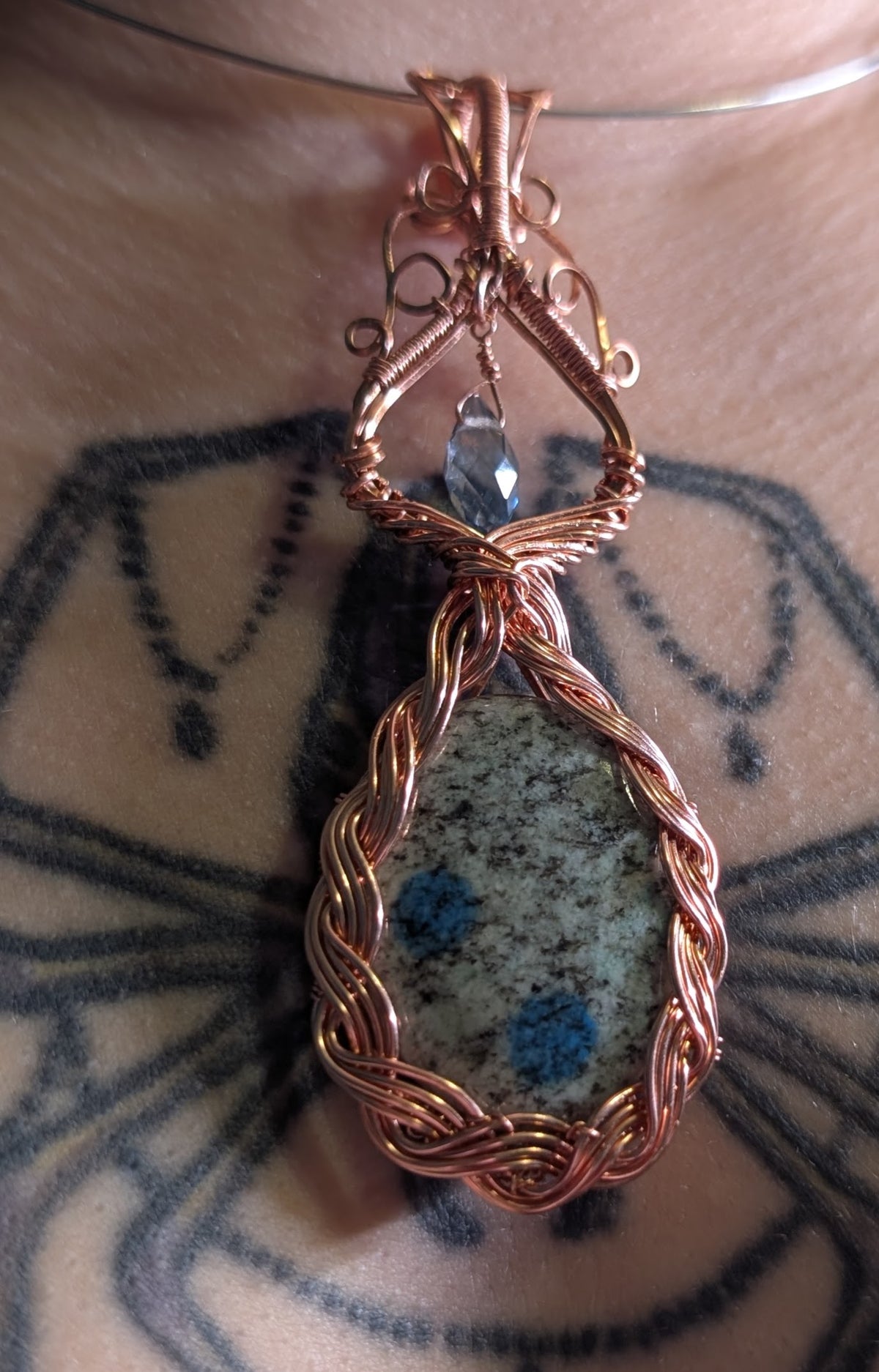 K2 Jasper and Crystal Wire Wrapped Pendant