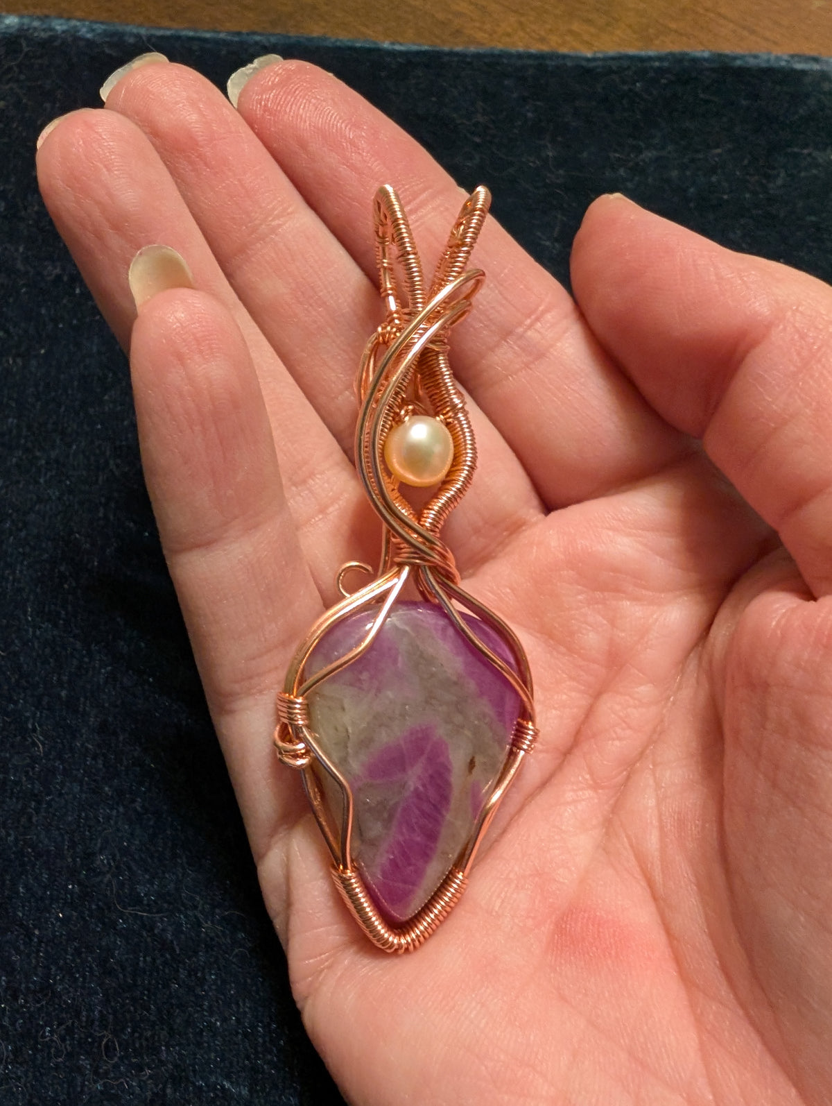 Ruby and Pearl Wire Wrapped Pendant