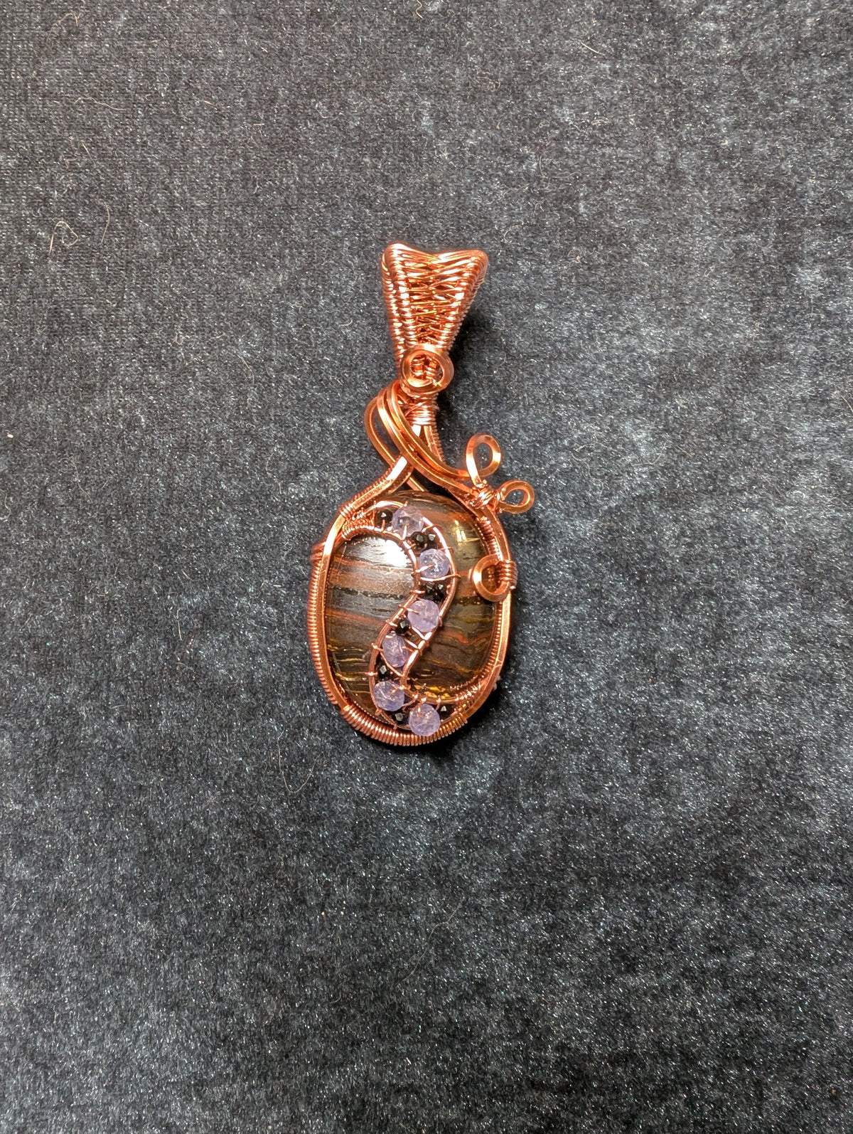 Tiger Iron, Tanzanite, and Black Onyx Wire Wrapped Pendant