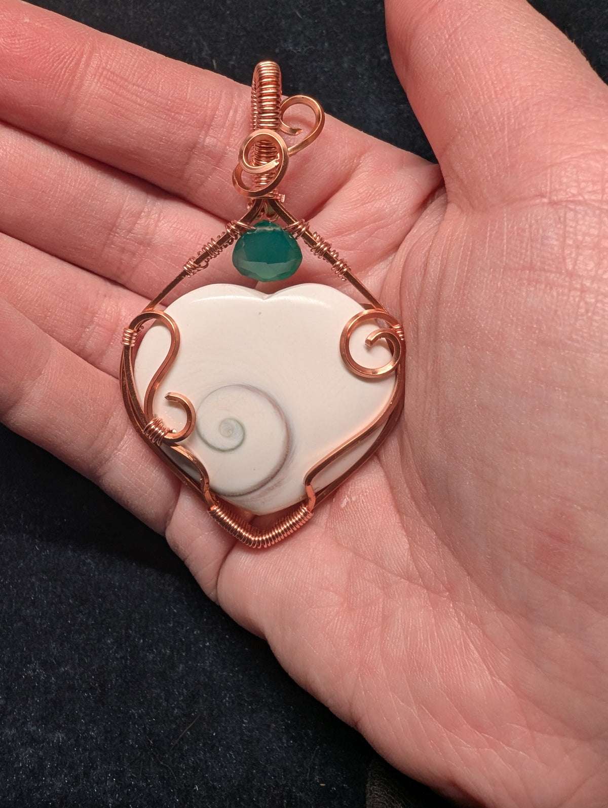 Eye of Shiva and Green Onyx Wire Wrapped Pendant
