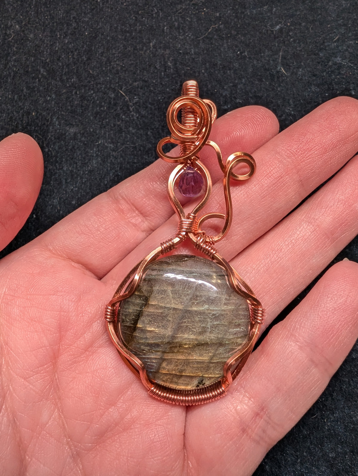Labradorite and Amethyst Wire Wrapped Pendant