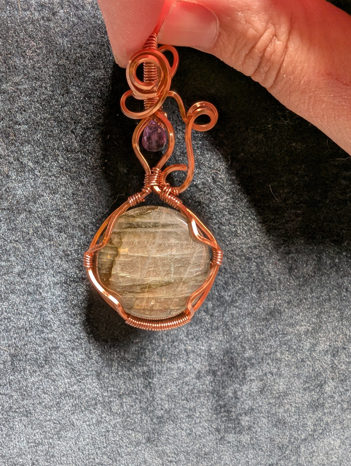 Labradorite and Amethyst Wire Wrapped Pendant