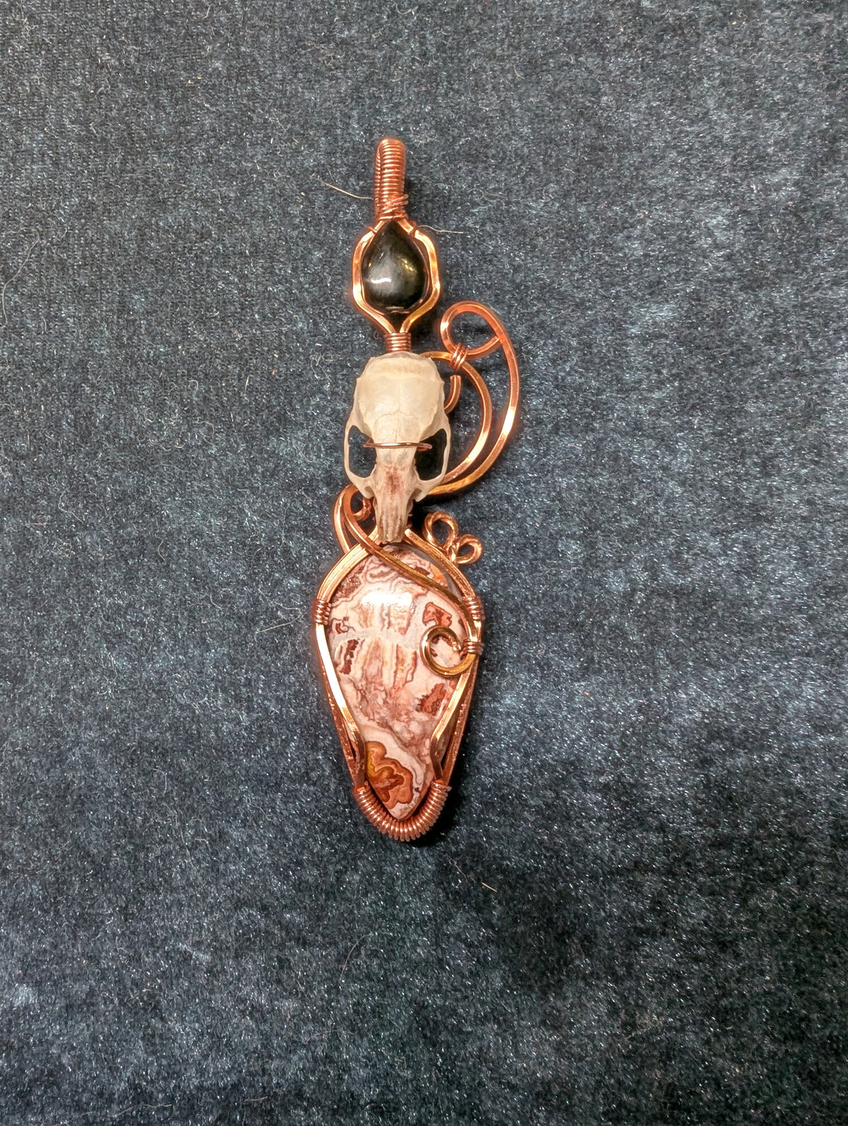 Jasper, Onyx and Mouse Skull Wire Wrapped Pendant