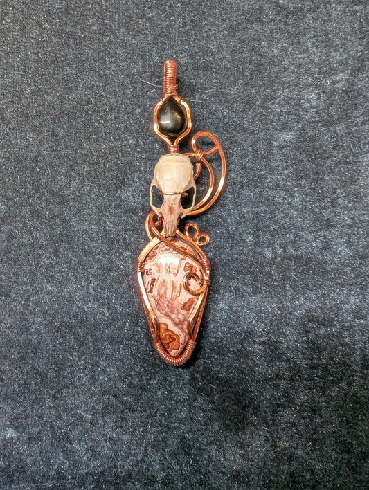 Jasper, Onyx and Mouse Skull Wire Wrapped Pendant