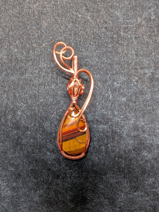 Tri-Color Tiger's Eye and Aquamarine Wire Wrapped Pendant