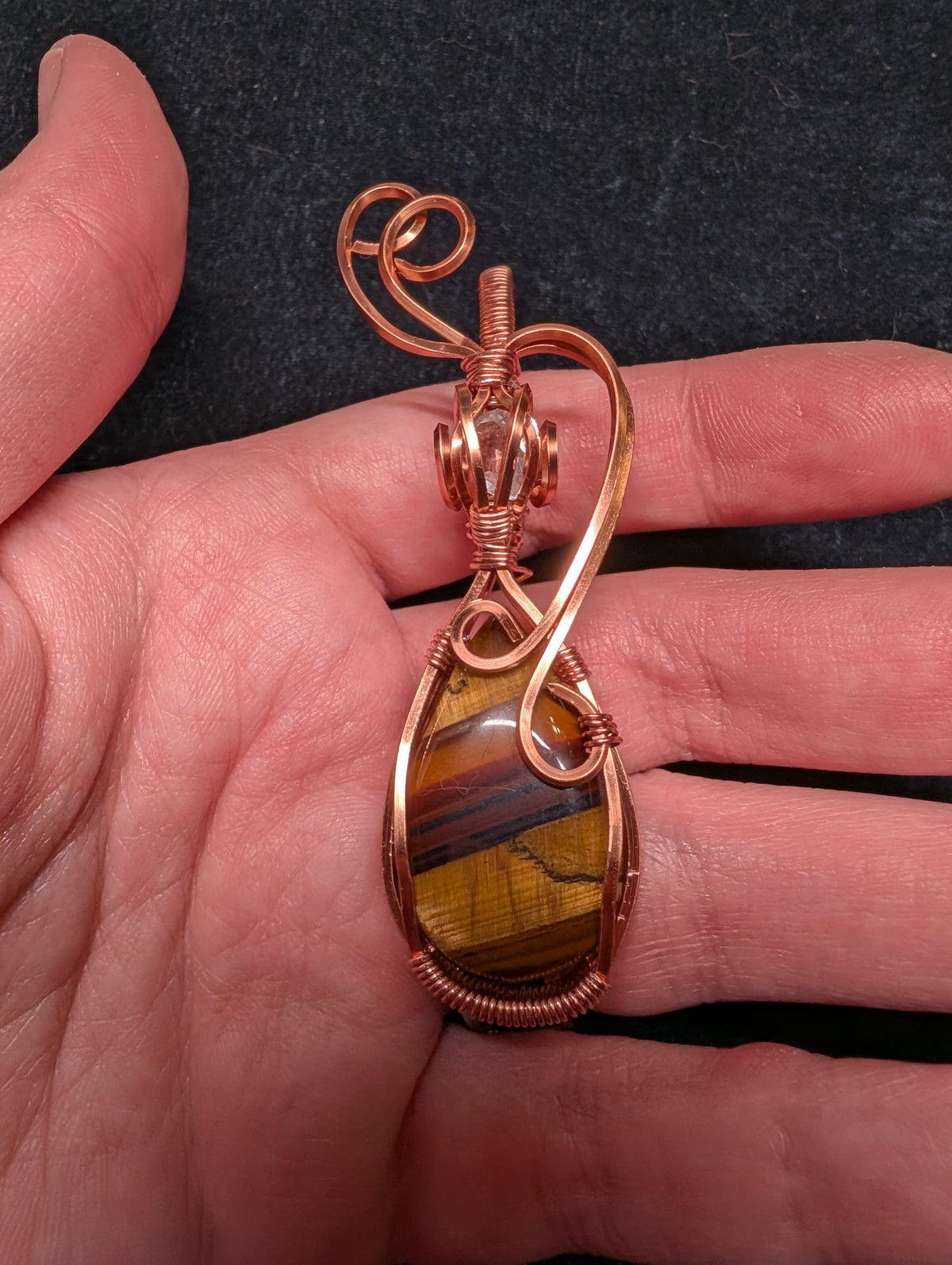 Tri-Color Tiger's Eye and Aquamarine Wire Wrapped Pendant