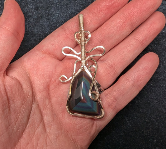 Rainbow Obsidian Wire Wrapped Pendant