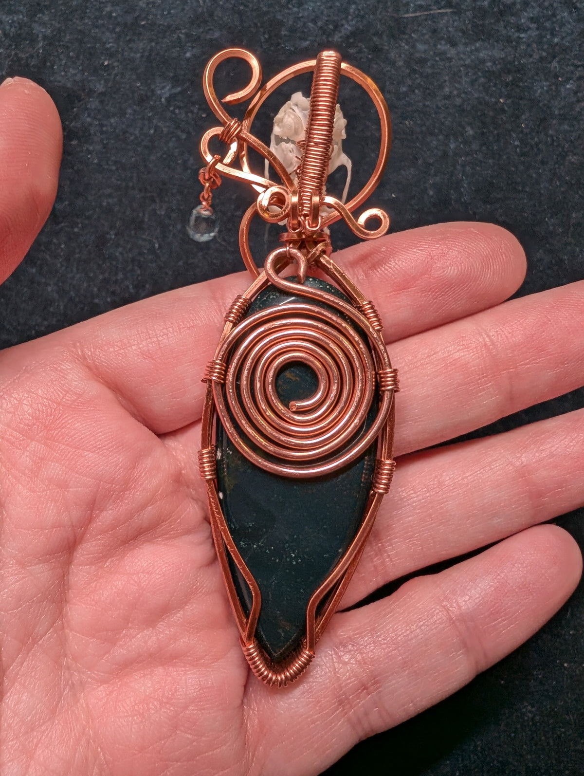Bloodstone, Topaz, and Mouse Skull Wire Wrapped Pendant