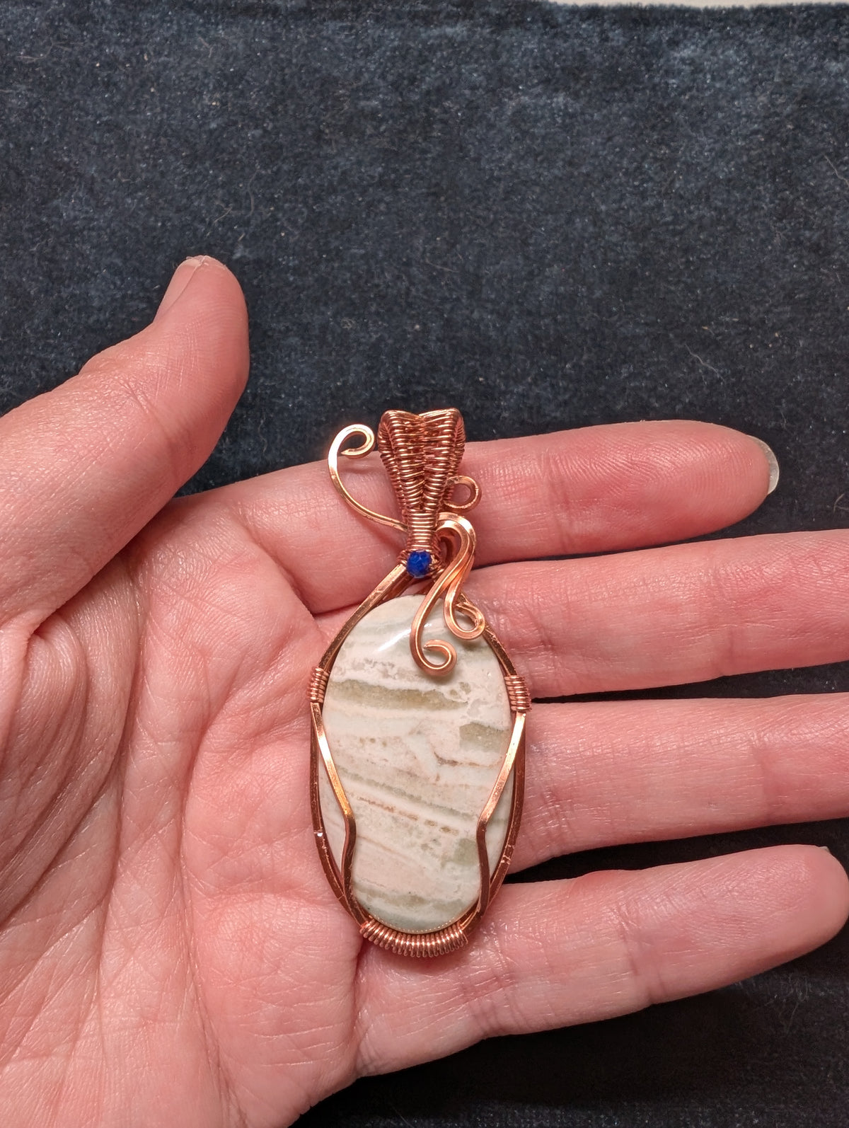 Saturn Chalcedony and Sodalite Wire Wrapped Pendant