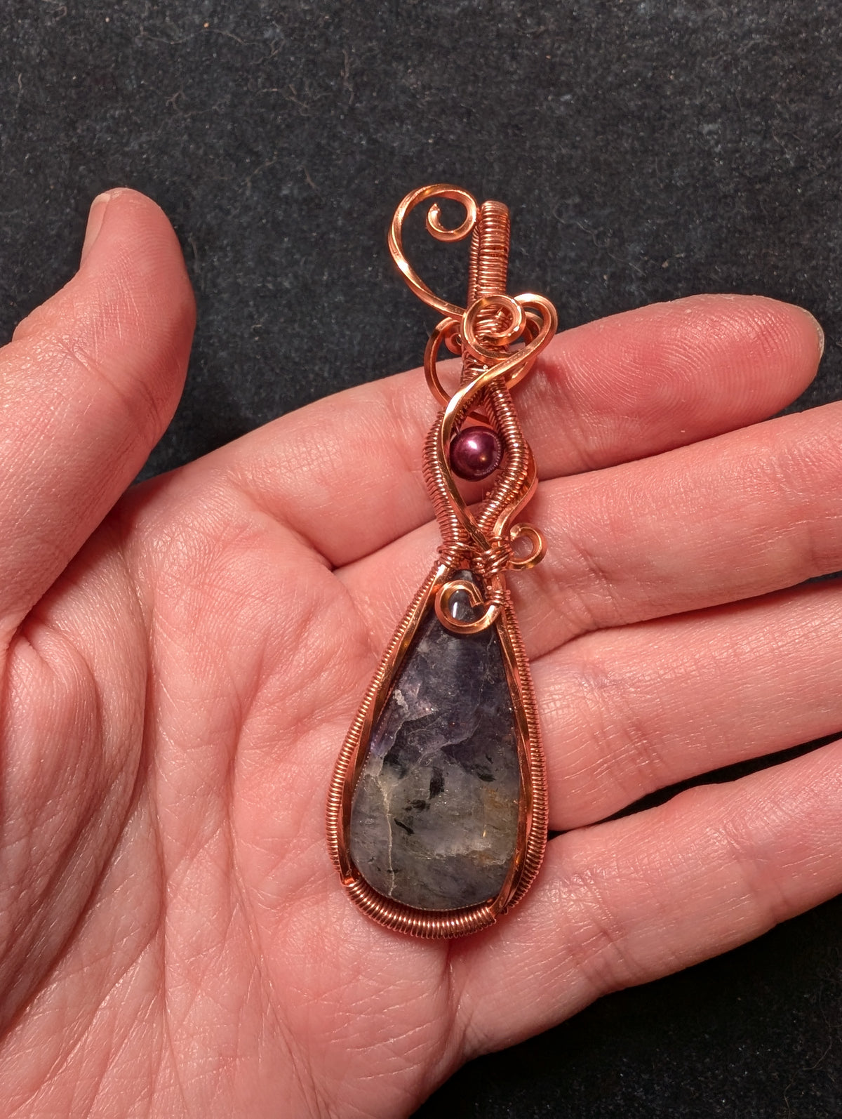 Blue Aventurine and Pearl Wire Wrapped Pendant