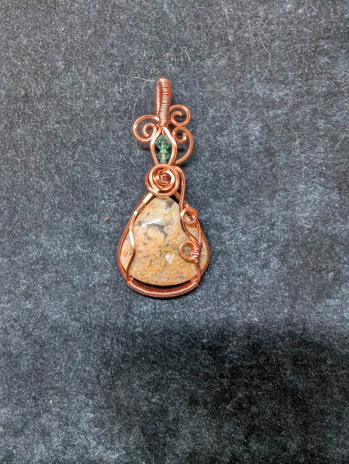 Milky Moss Agate and Crystal Wire Wrapped Pendant