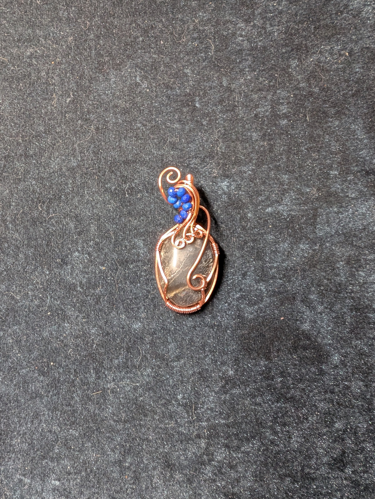 Black Moonstone and Sodalite Wire Wrapped Pendant