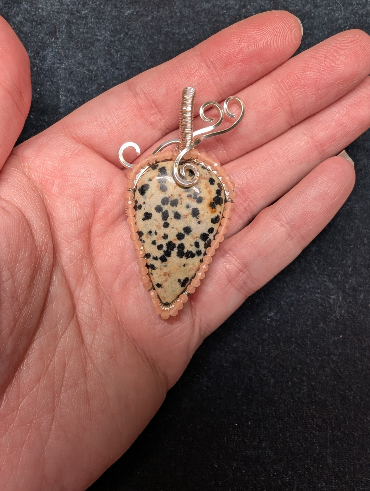 Dalmatian Jasper and Crystal Wire Wrapped Pendant