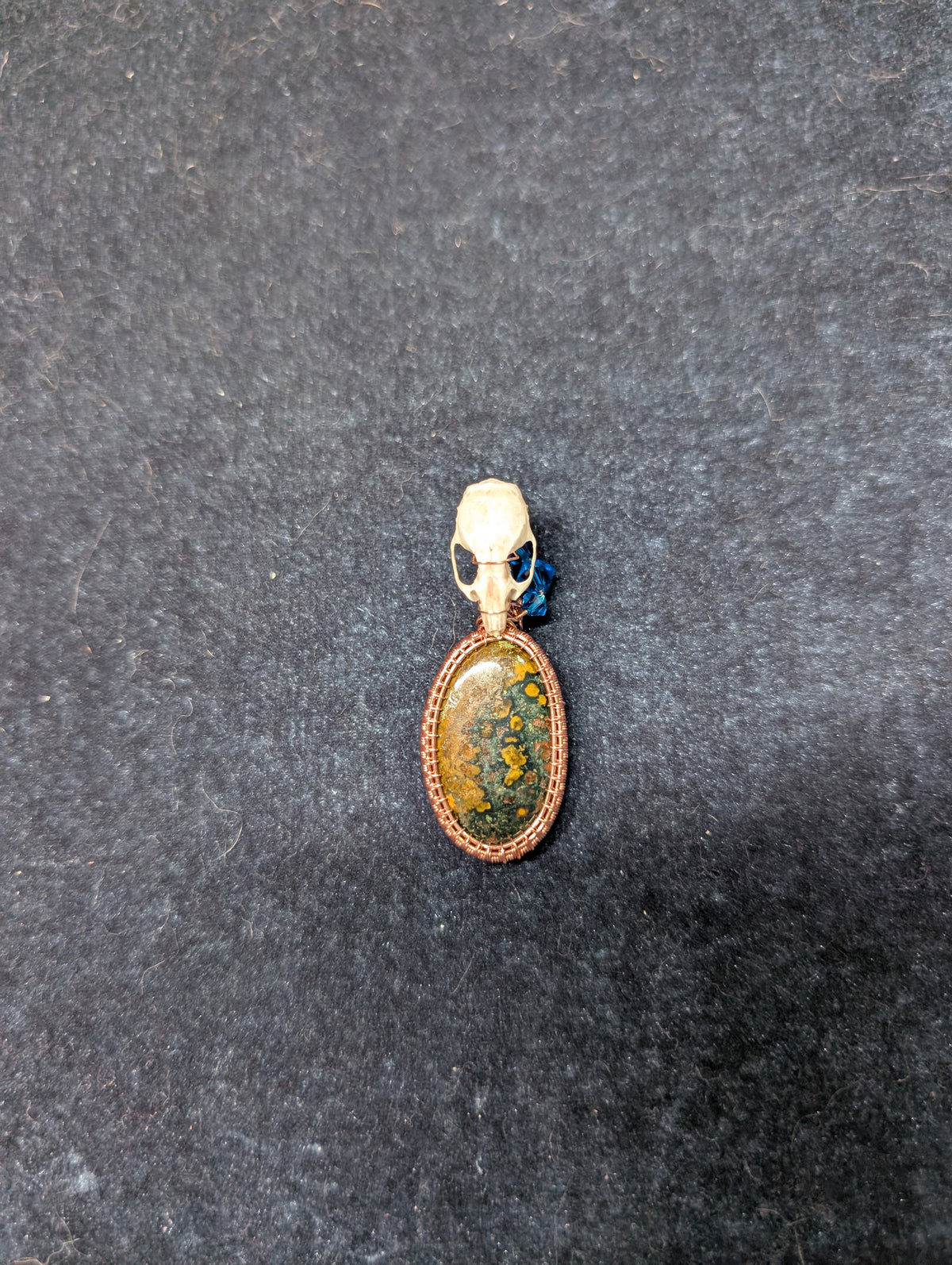 Bronzite and Mouse Skull with Crystal Wire Wrapped Pendant