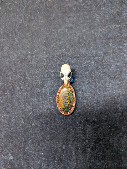 Bronzite and Mouse Skull with Crystal Wire Wrapped Pendant