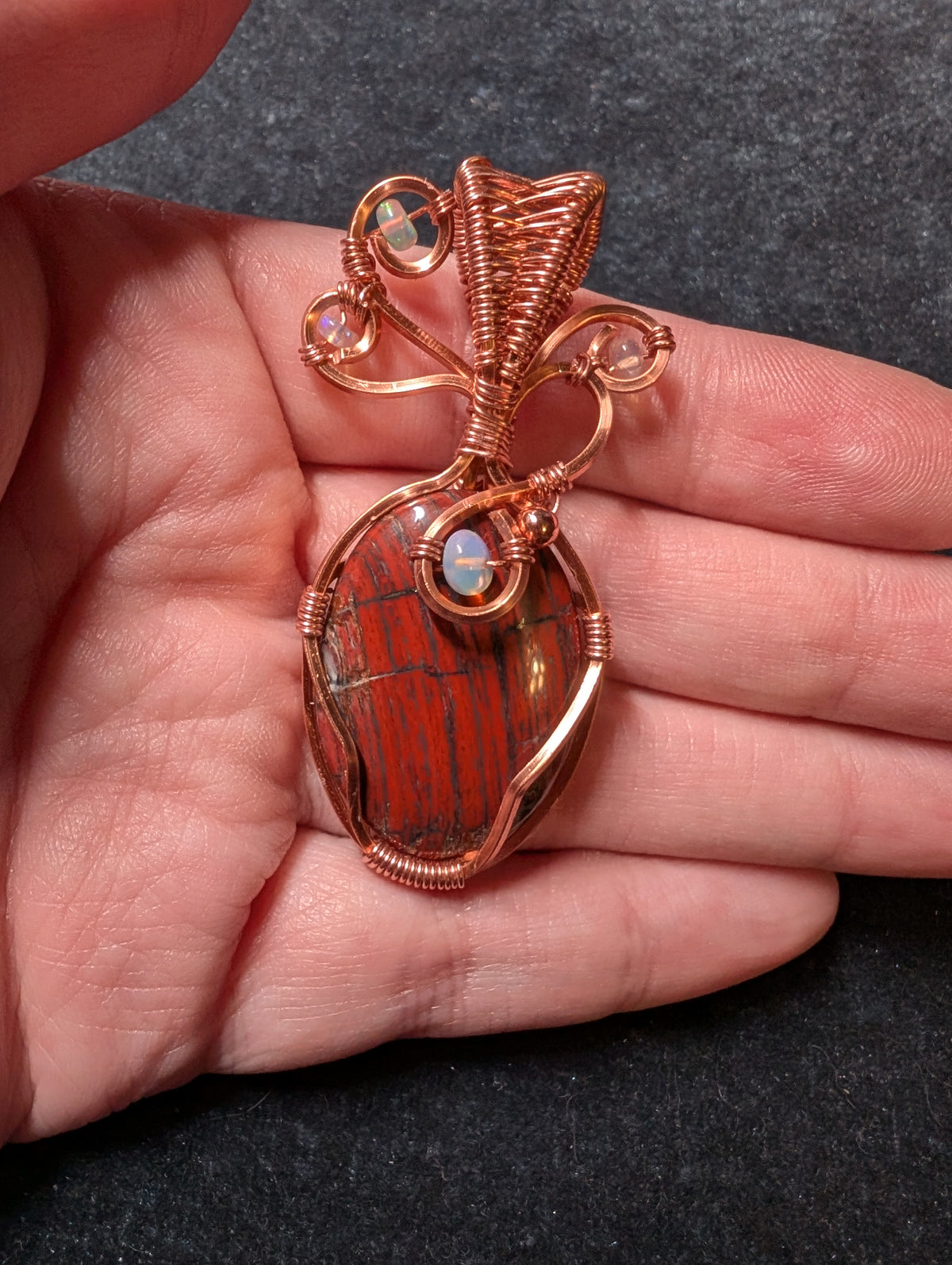 Red Crazy Lace Agate and Fire Opal Wire Wrapped Pendant