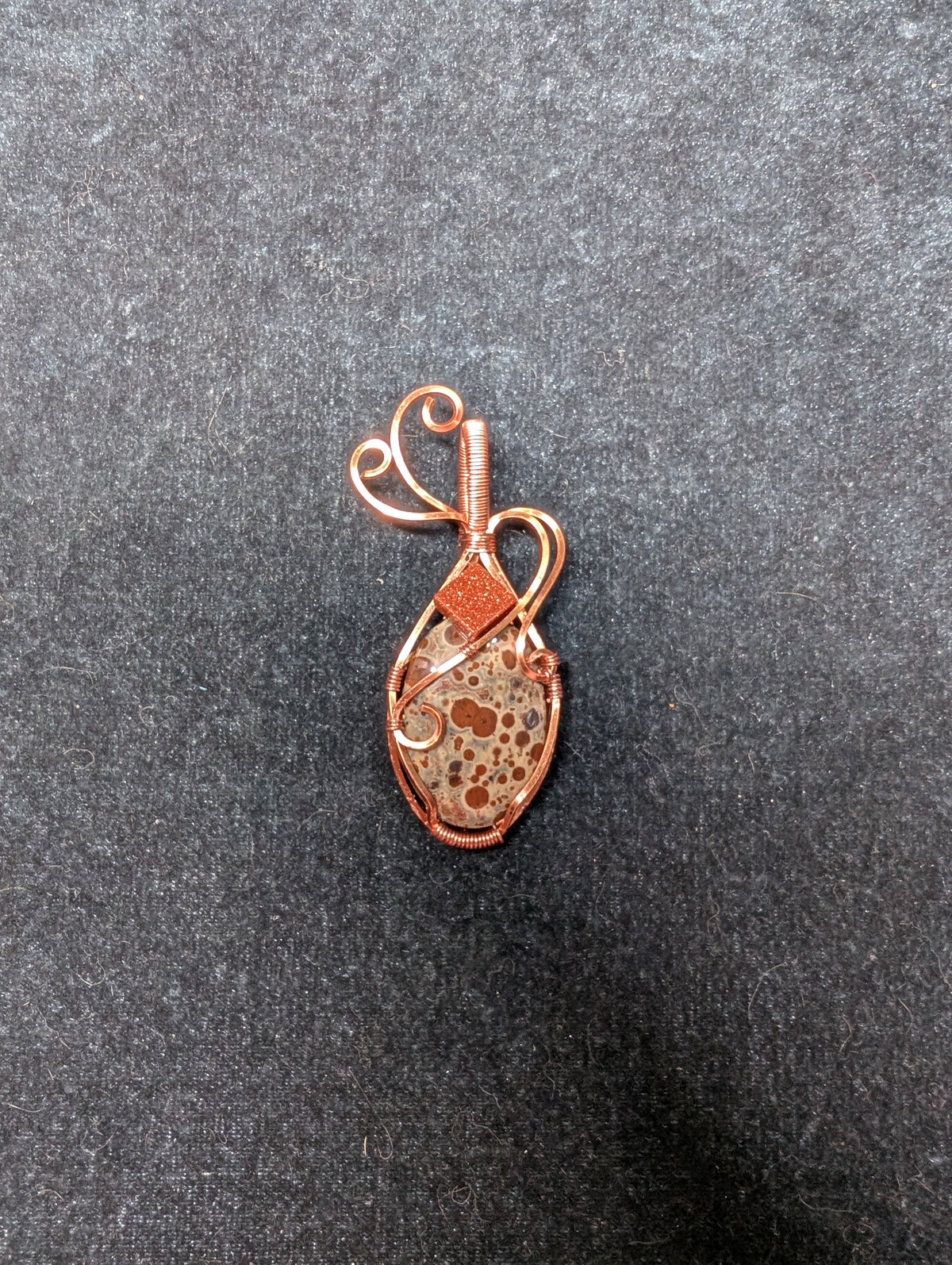 Orbicular Jasper and Goldstone Wire Wrapped Pendant