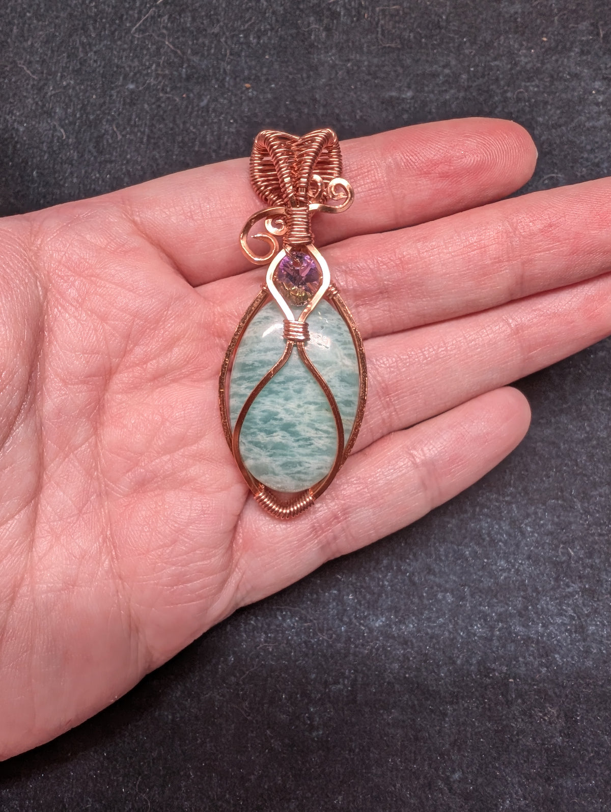 Amazonite and Austrian Crystal Wire Wrapped Pendant