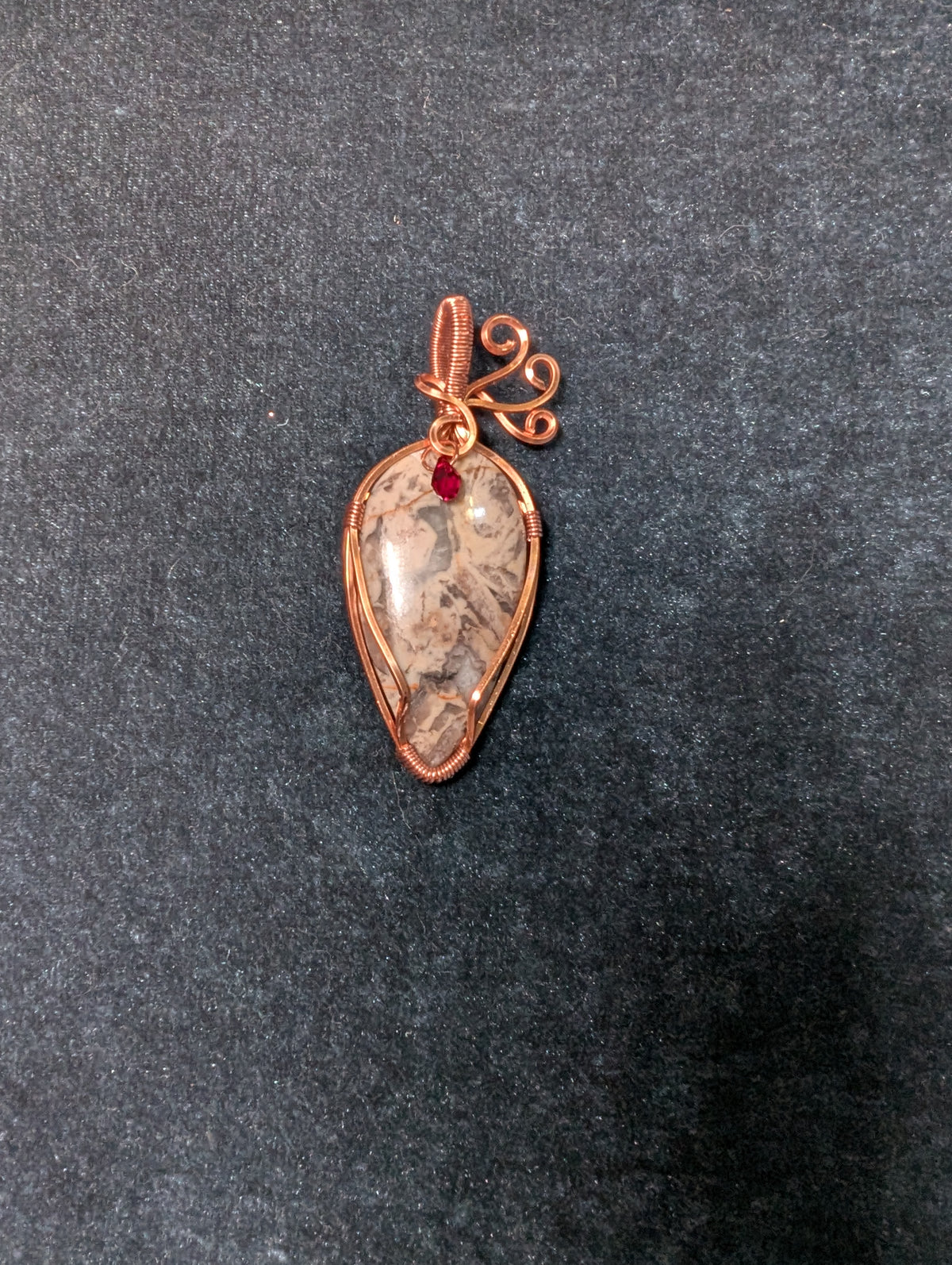 Wave Jasper and Austrian Crystal Wire Wrapped Pendant