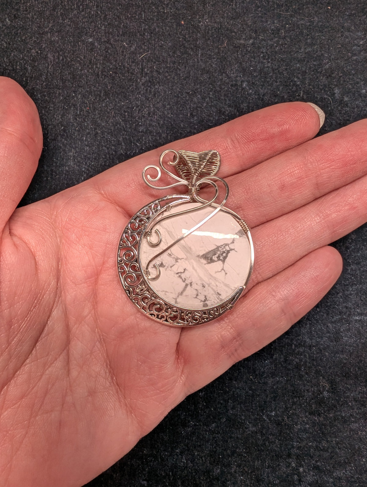 Howlite with Moon Wire Wrapped Pendant
