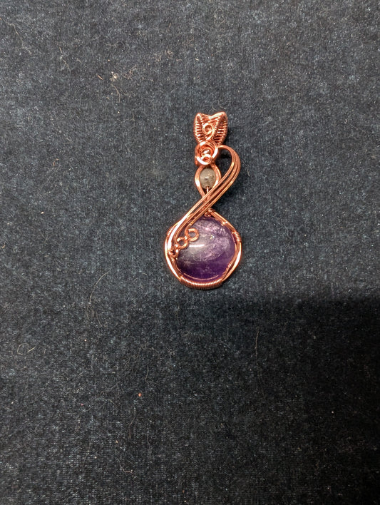 "Duet" Amethyst and Yooperlite Wire Wrapped Pendant