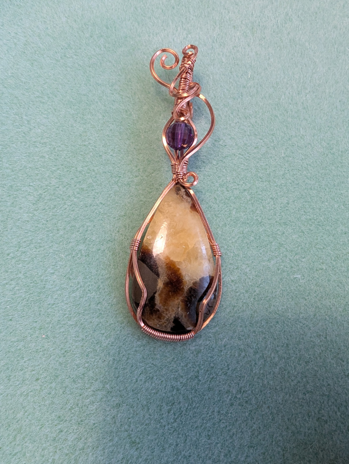 Septarian and Amethyst Wire Wrapped Pendant