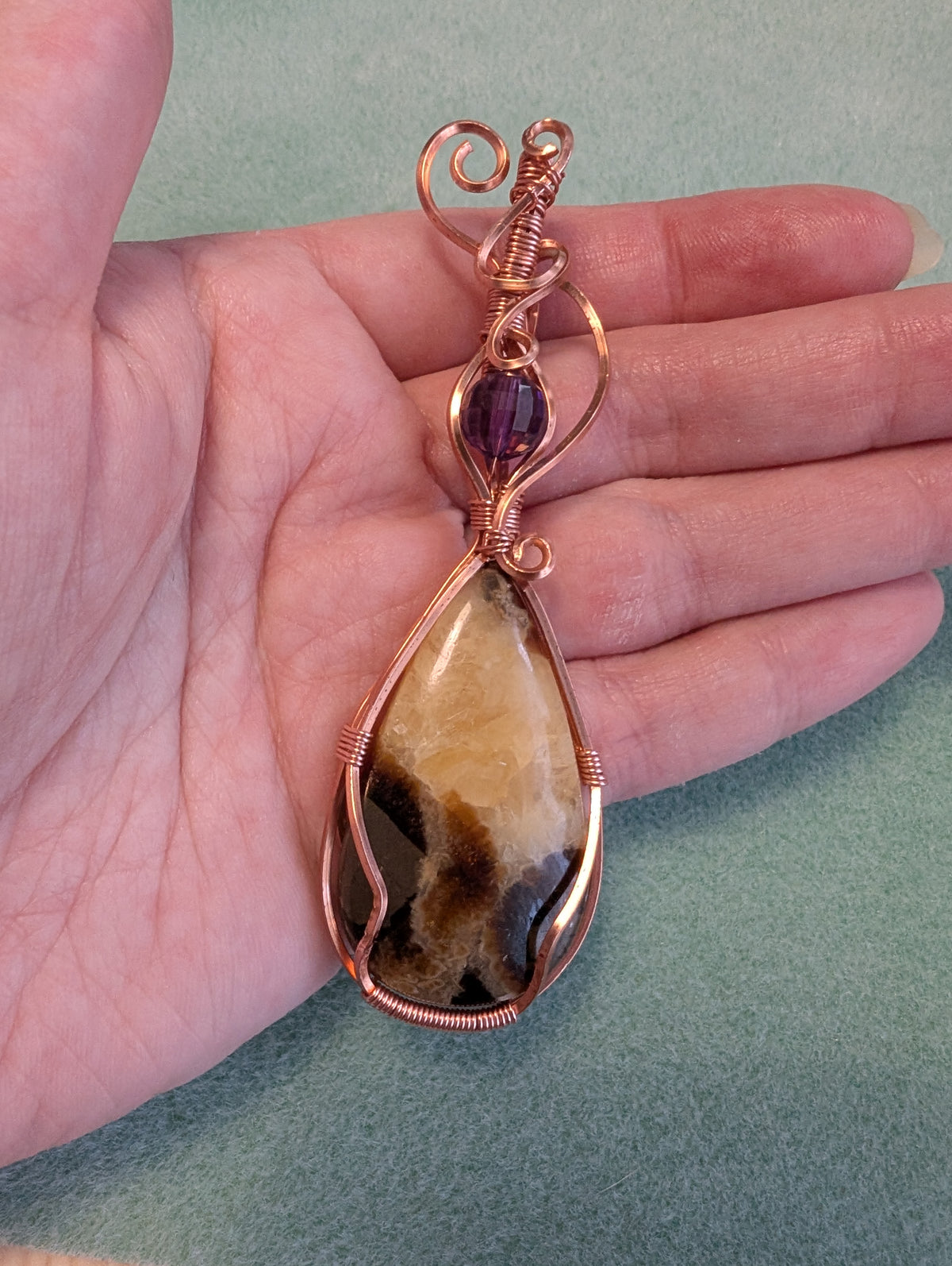 Septarian and Amethyst Wire Wrapped Pendant