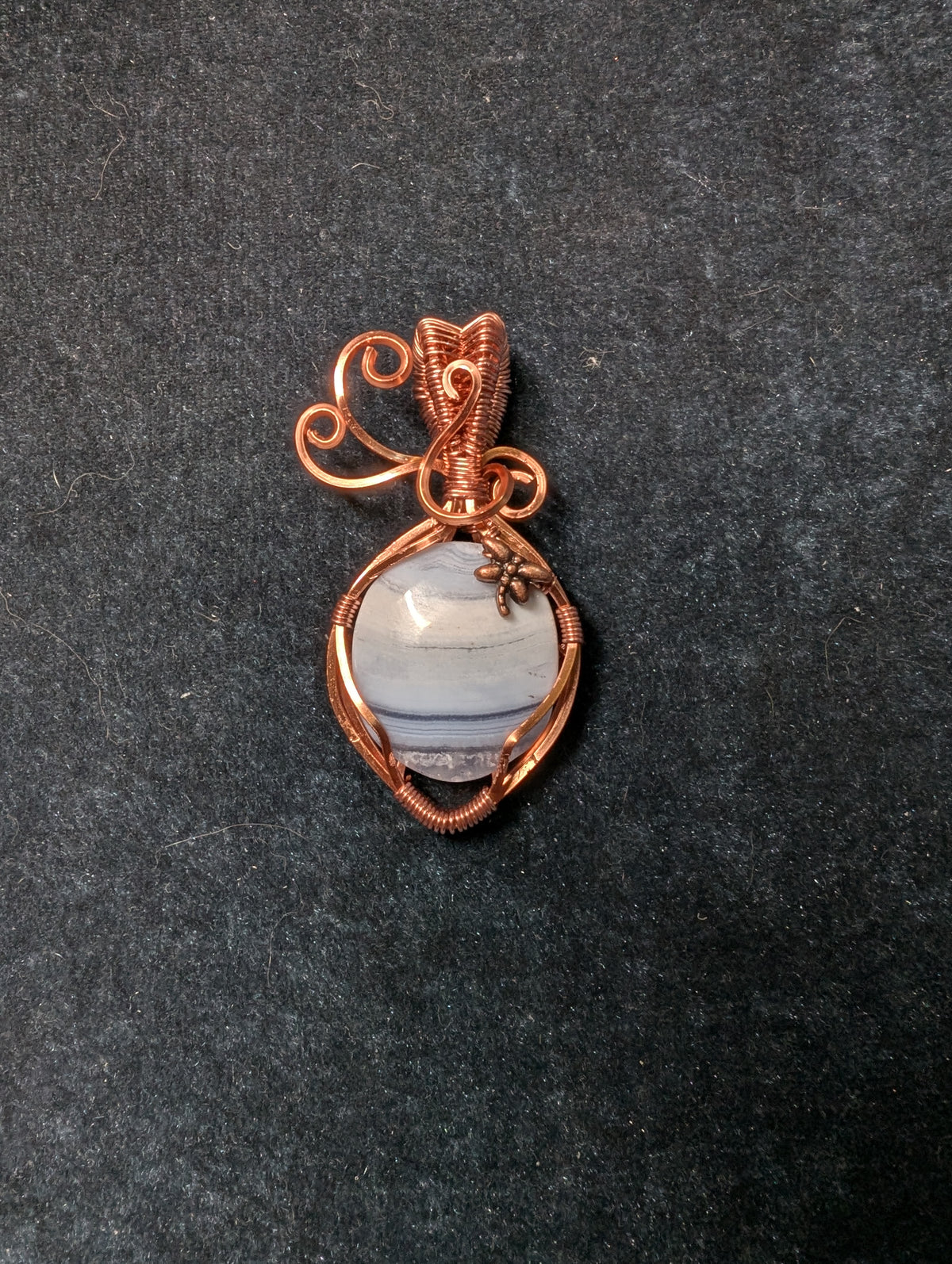 Blue Opal and Dragonfly Wire Wrapped Pendant