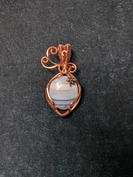Blue Opal and Dragonfly Wire Wrapped Pendant