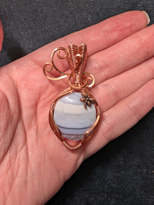 Blue Opal and Dragonfly Wire Wrapped Pendant