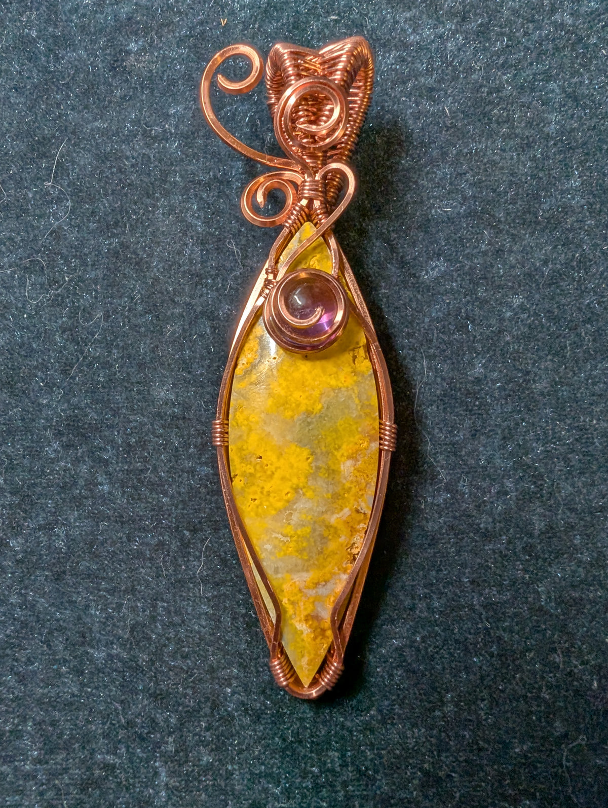 Bumblebee Jasper and Amethyst Wire Wrapped Pendant