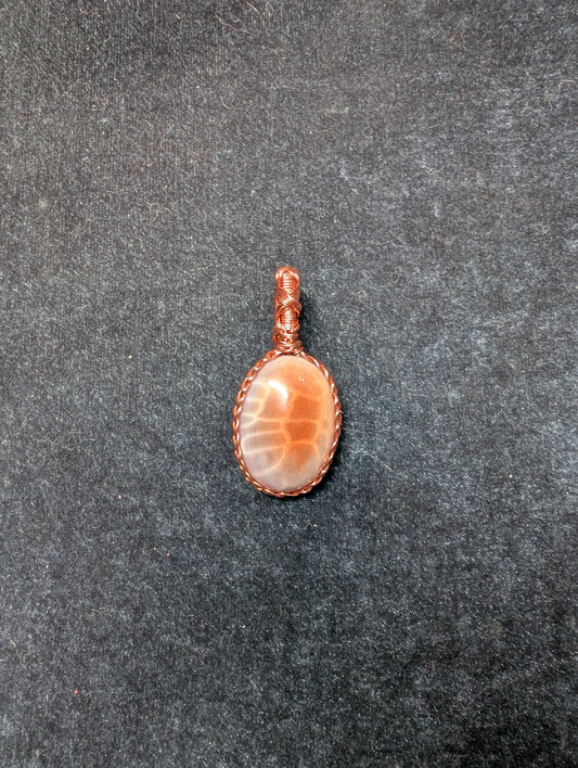 Fire Crab Agate Braided Wire Wrapped Pendant