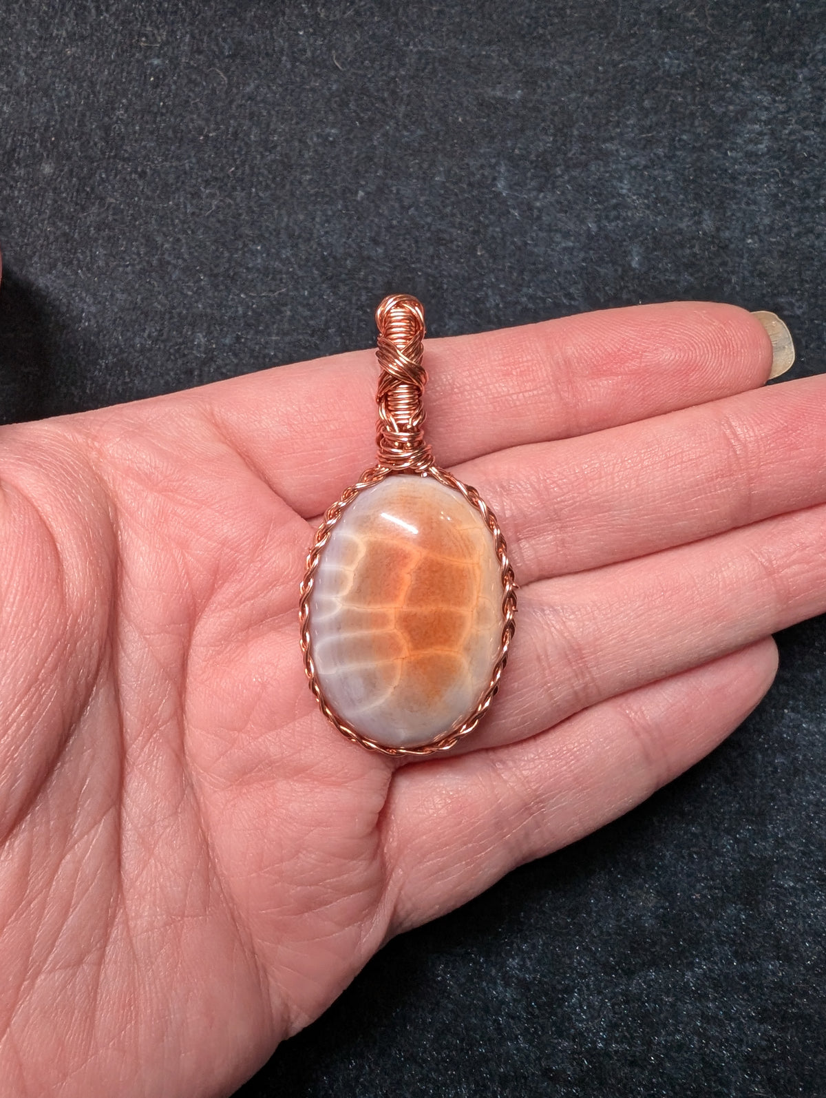 Fire Crab Agate Braided Wire Wrapped Pendant